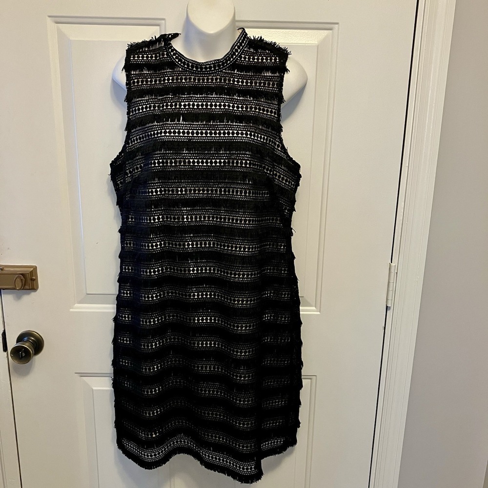 J Crew Black Tassel Sleeveless Embroidered Sheath Dress Size 12 Women's